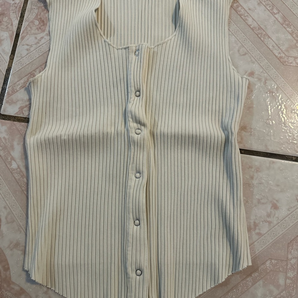 Cream Sleeveless Ribbed Top